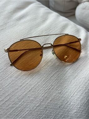 Bally Gold Frame Amber Lens Round Sunglasses